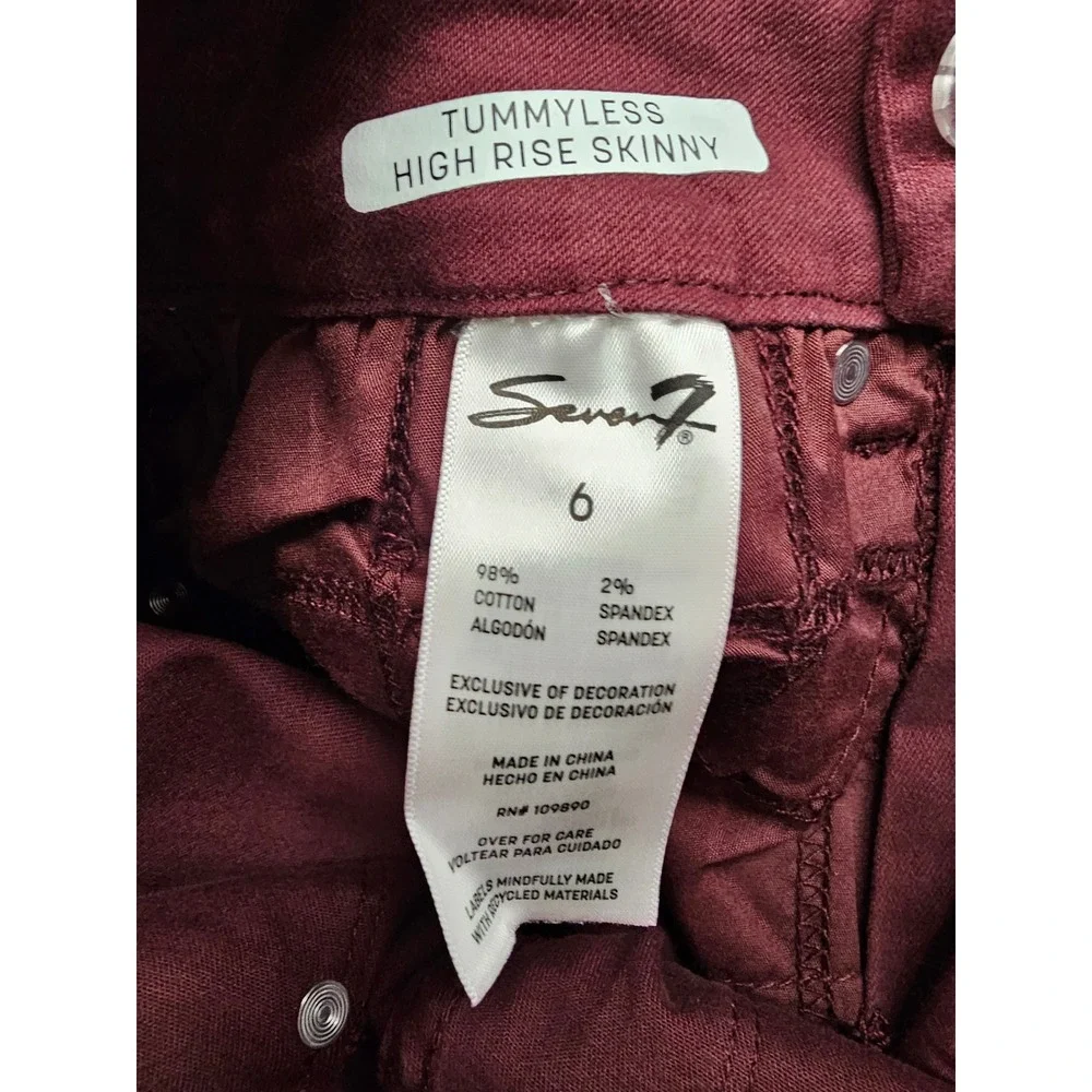 Seven7 Womens High Rise Skinny Jeans Burgundy Cotton Blend Casual Size 6